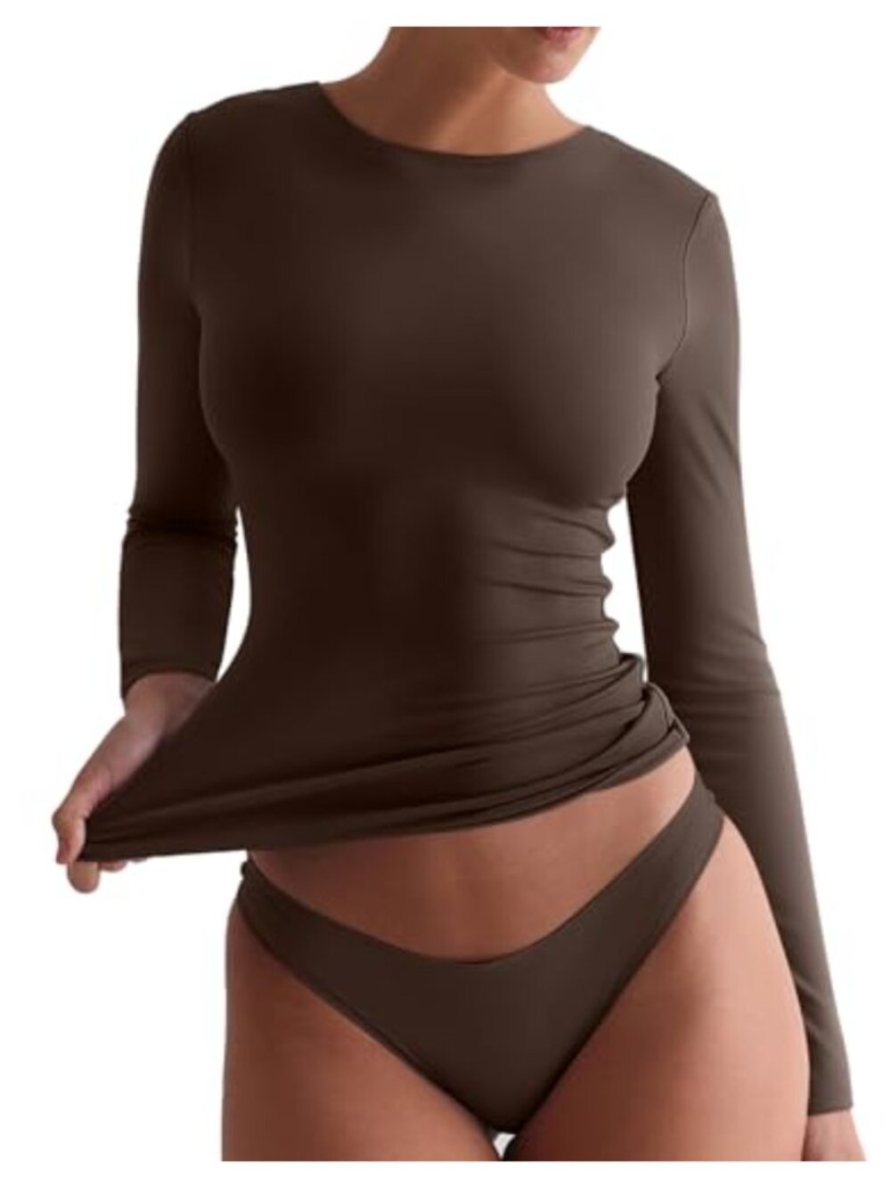 Womens Long Sleeve Crop Top Slim Fit Stretch Basic Y2K Going Out Gym Shirt